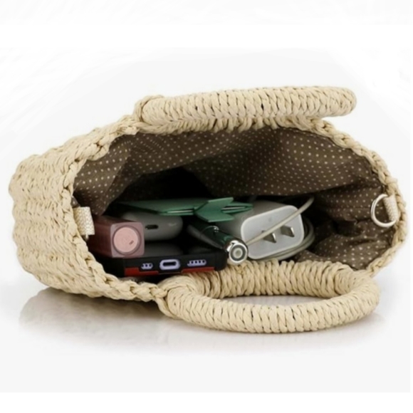 Beach Vacation Summer Bag Wicker Purse Ivory Macrame Hippie Boho New - Picture 2 of 7